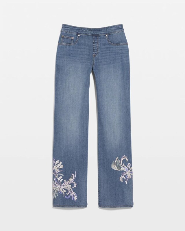 Embroidered Pull-On Wide-Leg Jeans - image 5